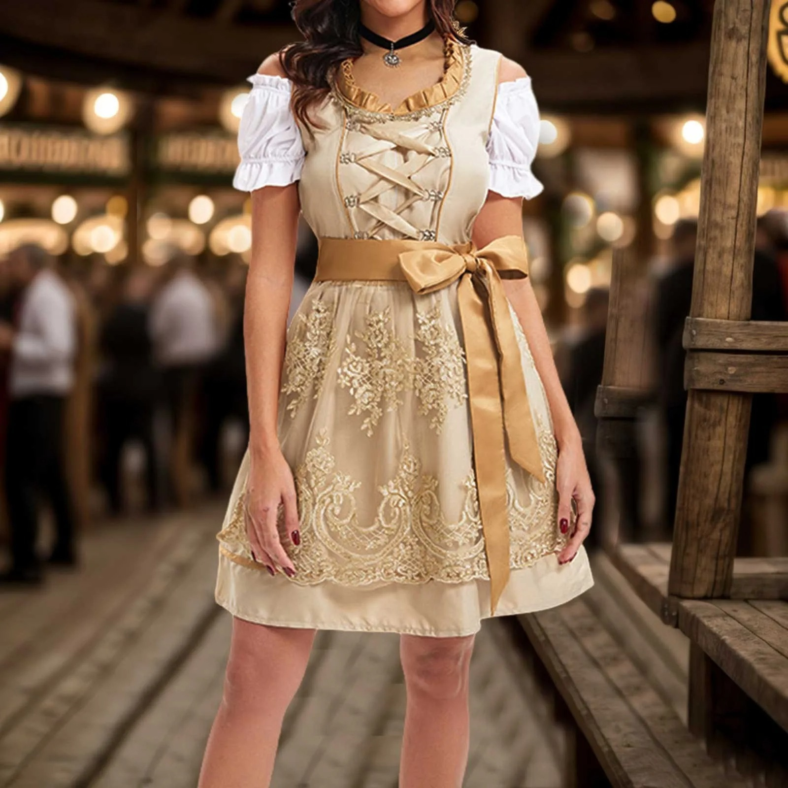 Jirndel - Dirndl Dames Oktoberfest Outfit met Ruches en Luxe Borduurwerk