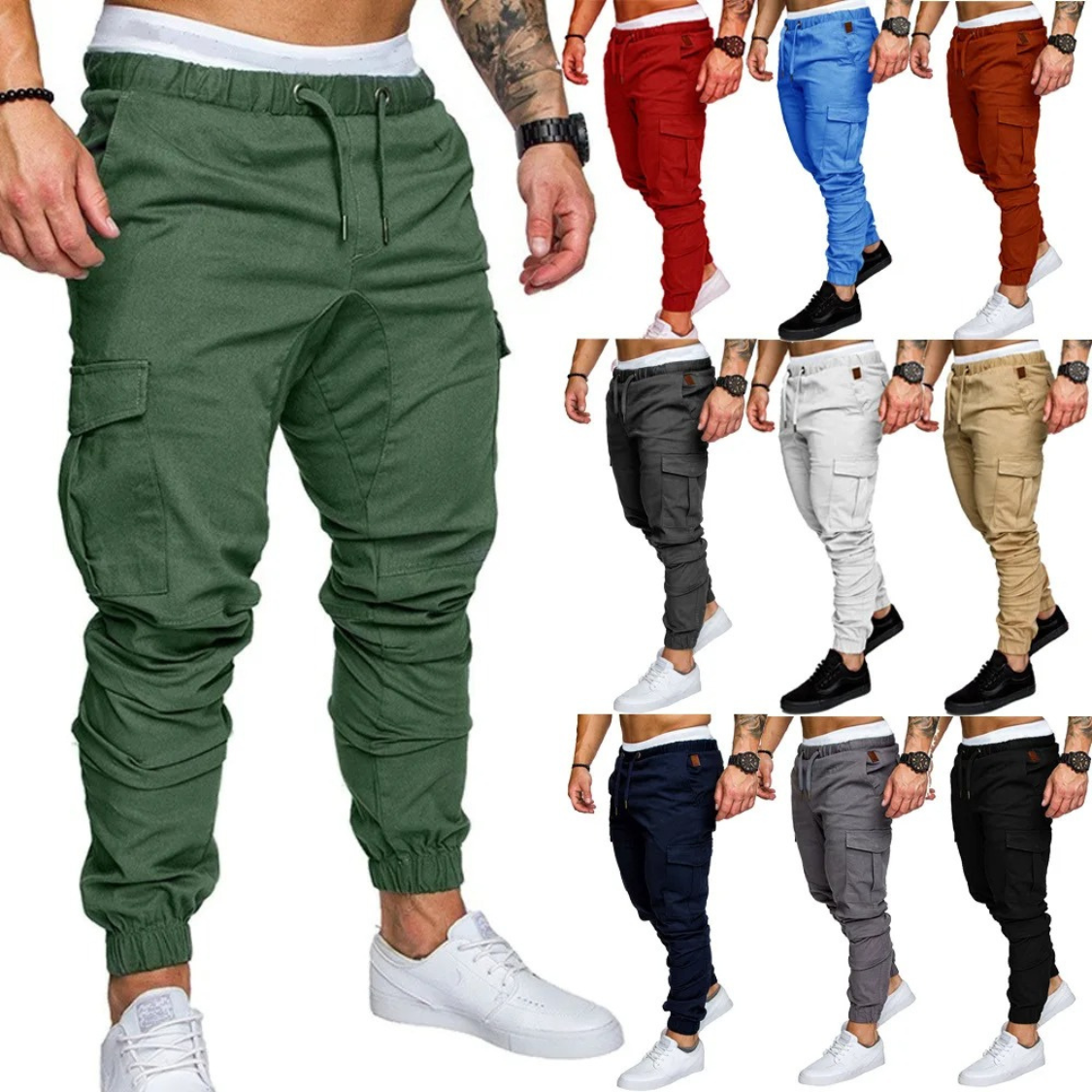 Polderp - Cargo Broek Heren – Comfortabele Joggingbroek met Zakken, Elastisch Trekkoord