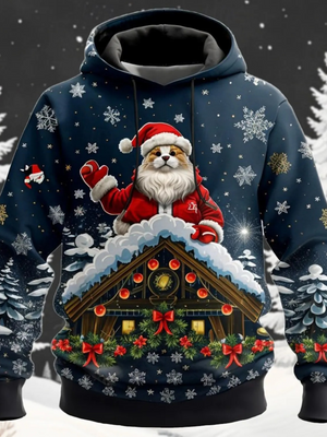 Santa Kersttrui met Kerstman, Rendier en Winterbos Design – Feestelijke Feestdagen Hoodie