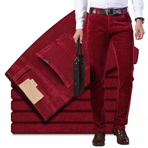 James™ slim fit zwart rode heren corduroy broek