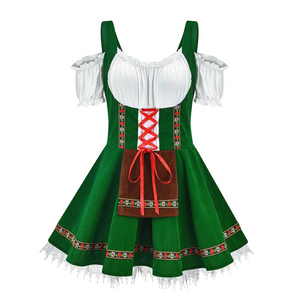 Vindora - Dirndl Dames Jurk met Traditionele Kanten Mouwen en Vetersluiting