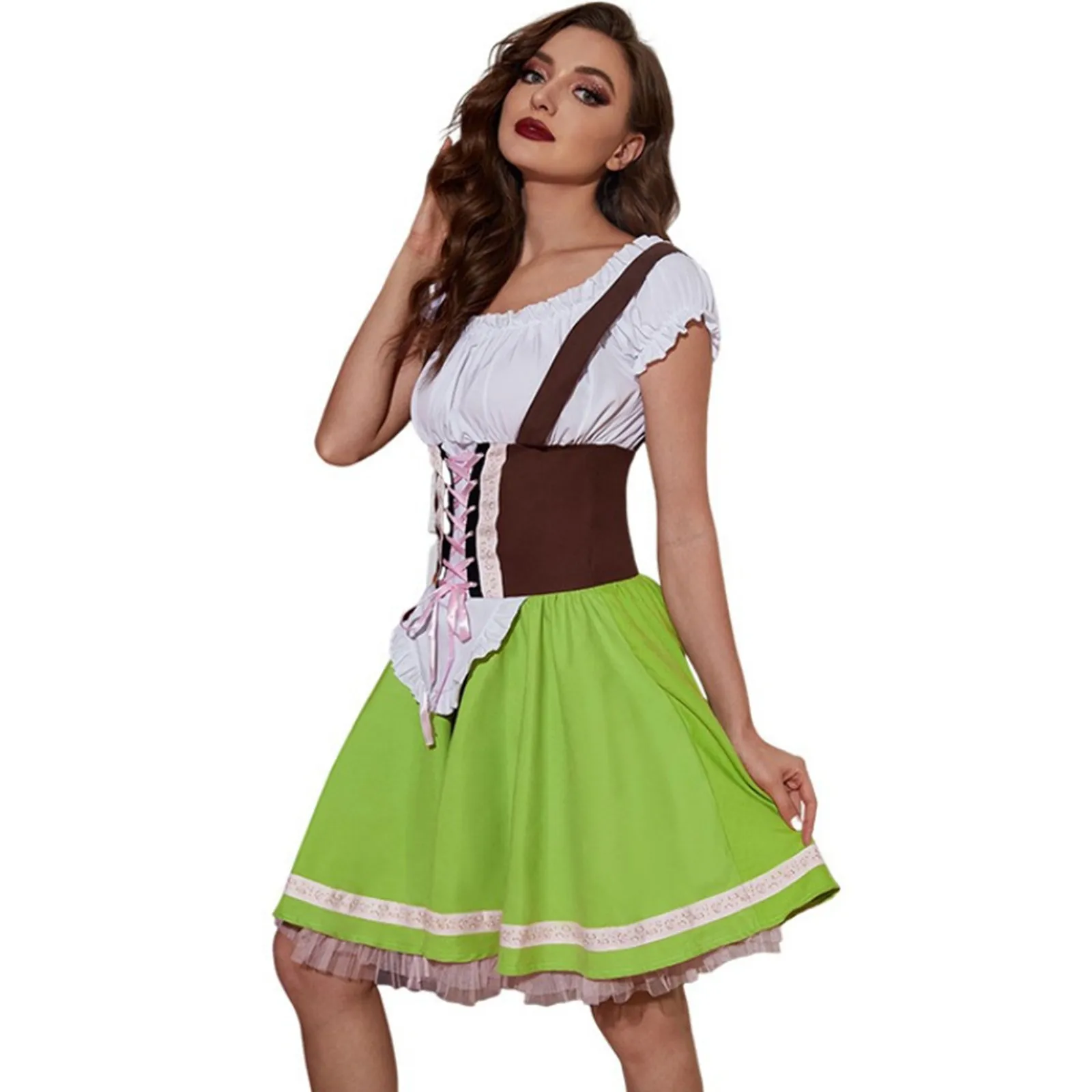 Gandela - Dirndl Dames Feestjurk met Ruches, Borduurwerk en Schort