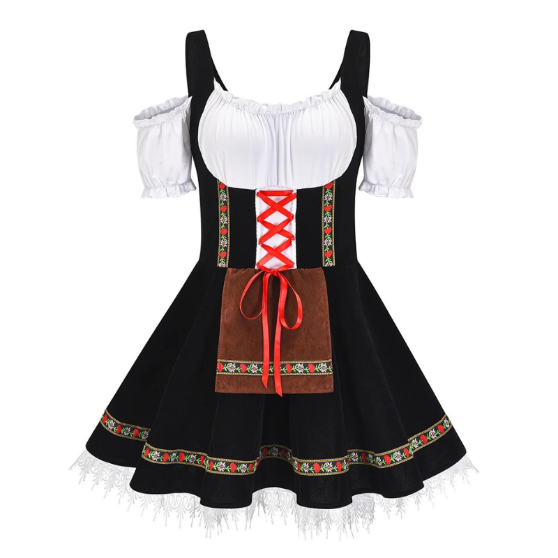 Frindal - Dirndl Dames Feestjurk met Kanten Rand en Traditionele Print