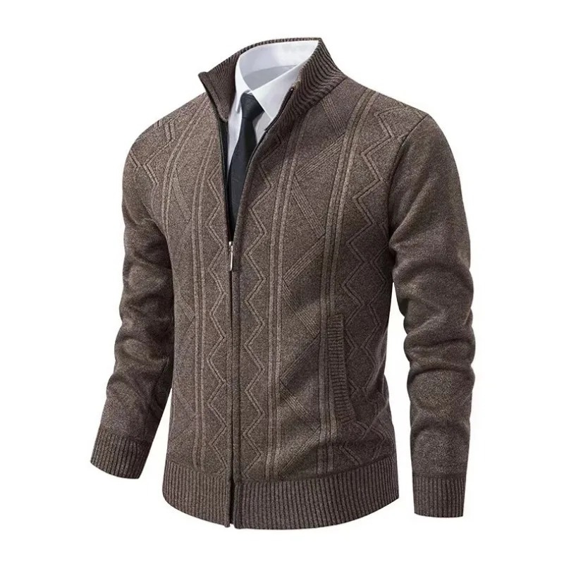 Halwick - Heren Vest met Rits - Klassieke Gebreide Cardigan met Patroon