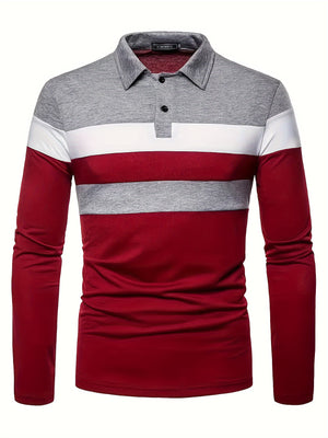 Polonik - Heren Polo met Lange Mouwen en Brede Strepen – Casual Slim Fit