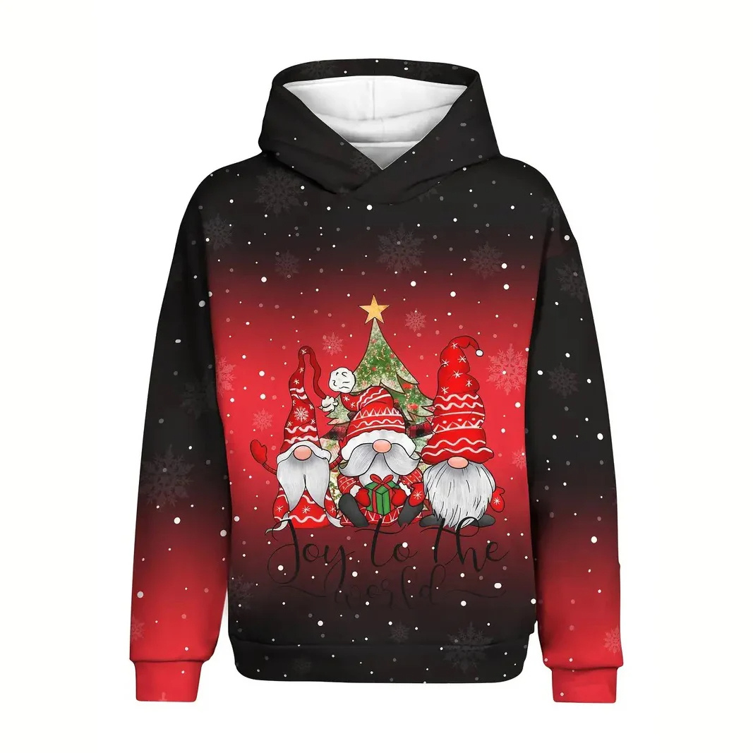 Santa Kersttrui Hoodie met Kerstslee en Maanverlicht Tafereel Design – Feestelijke Feestdagen Trui