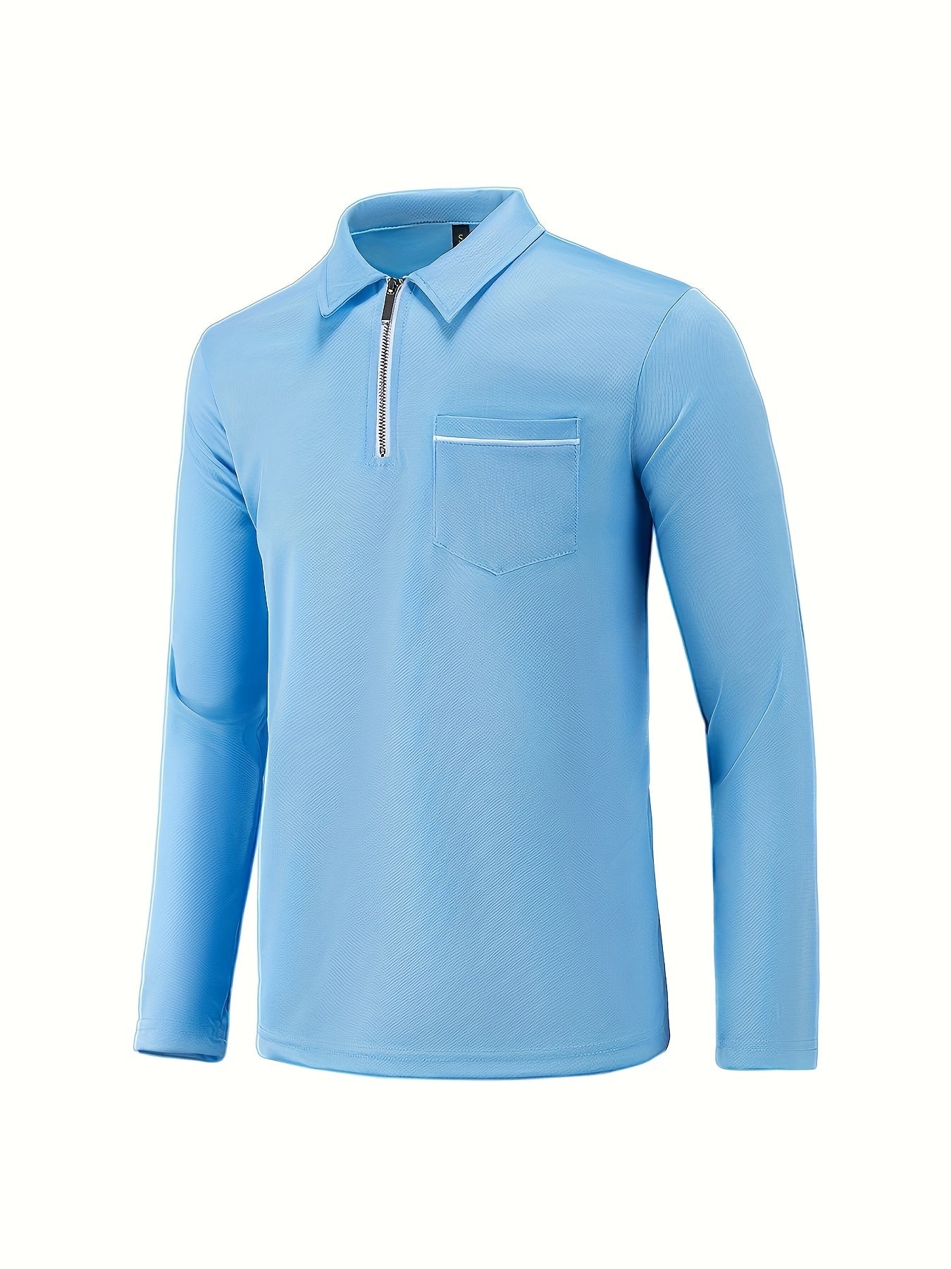 Polonik - Heren Polo met Lange Mouwen en Borstzak, Half-Zip – Casual Slim Fit