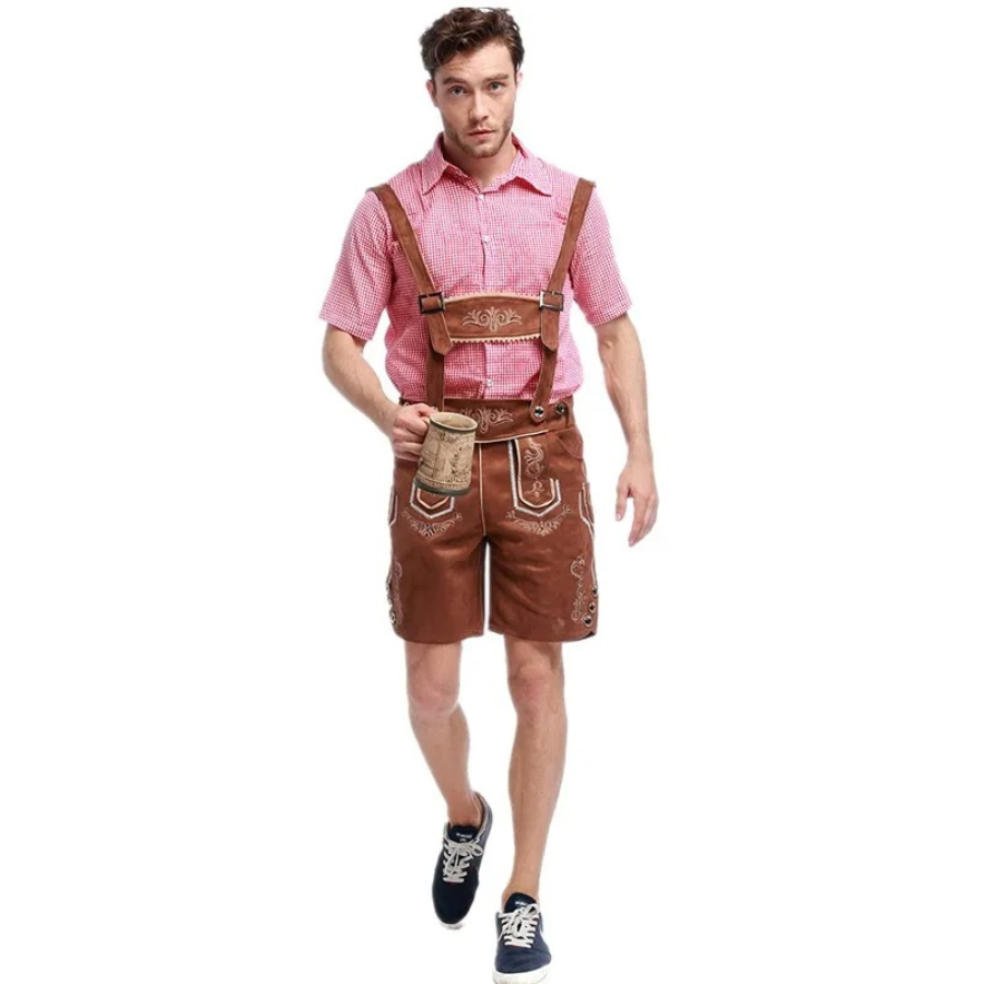 GerLedr - Traditionele Heren Lederhosen met Shirt en Bretels - Feestoutfit