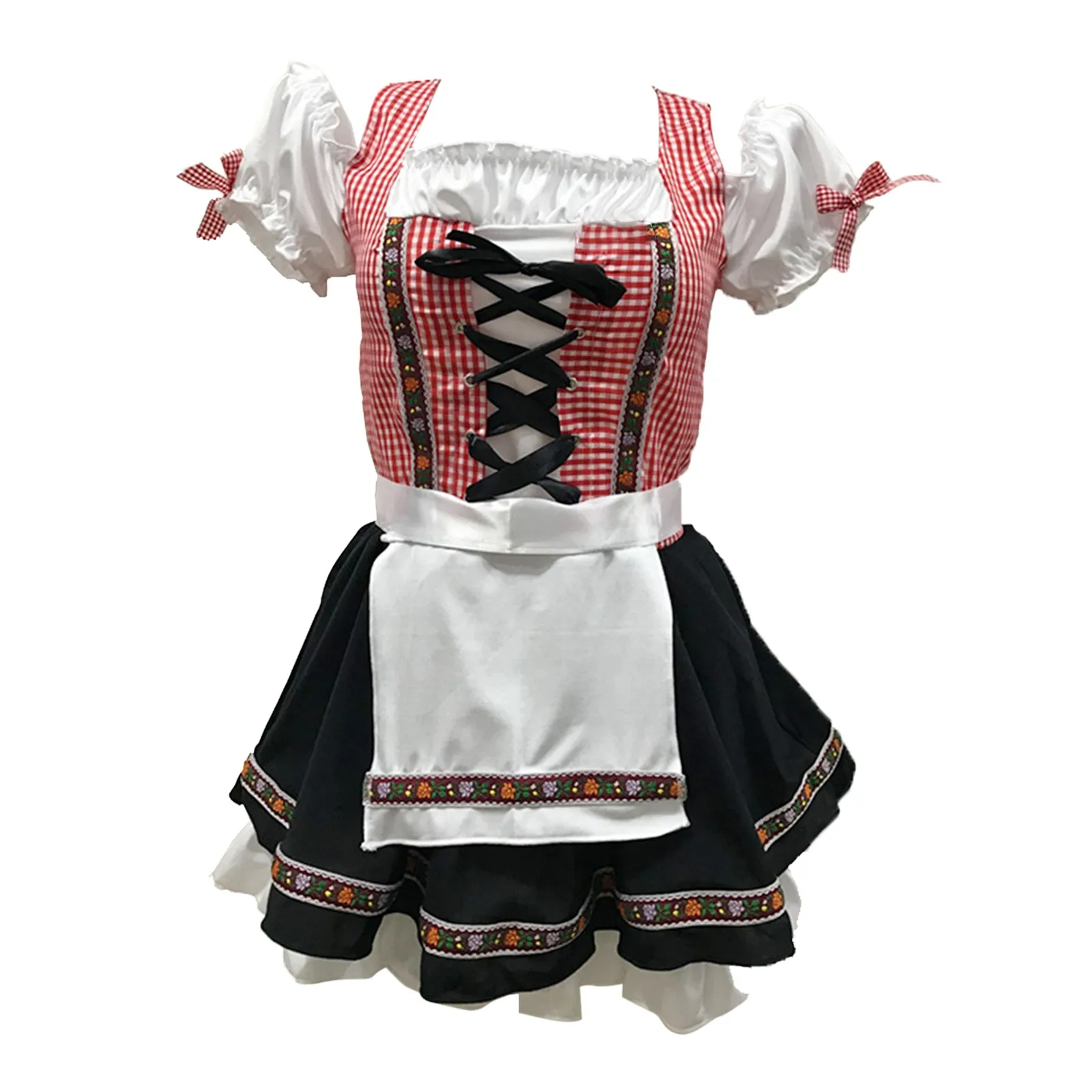 Bindira - Dirndl Dames Feestjurk met Pofmouwen en Kanten Detail