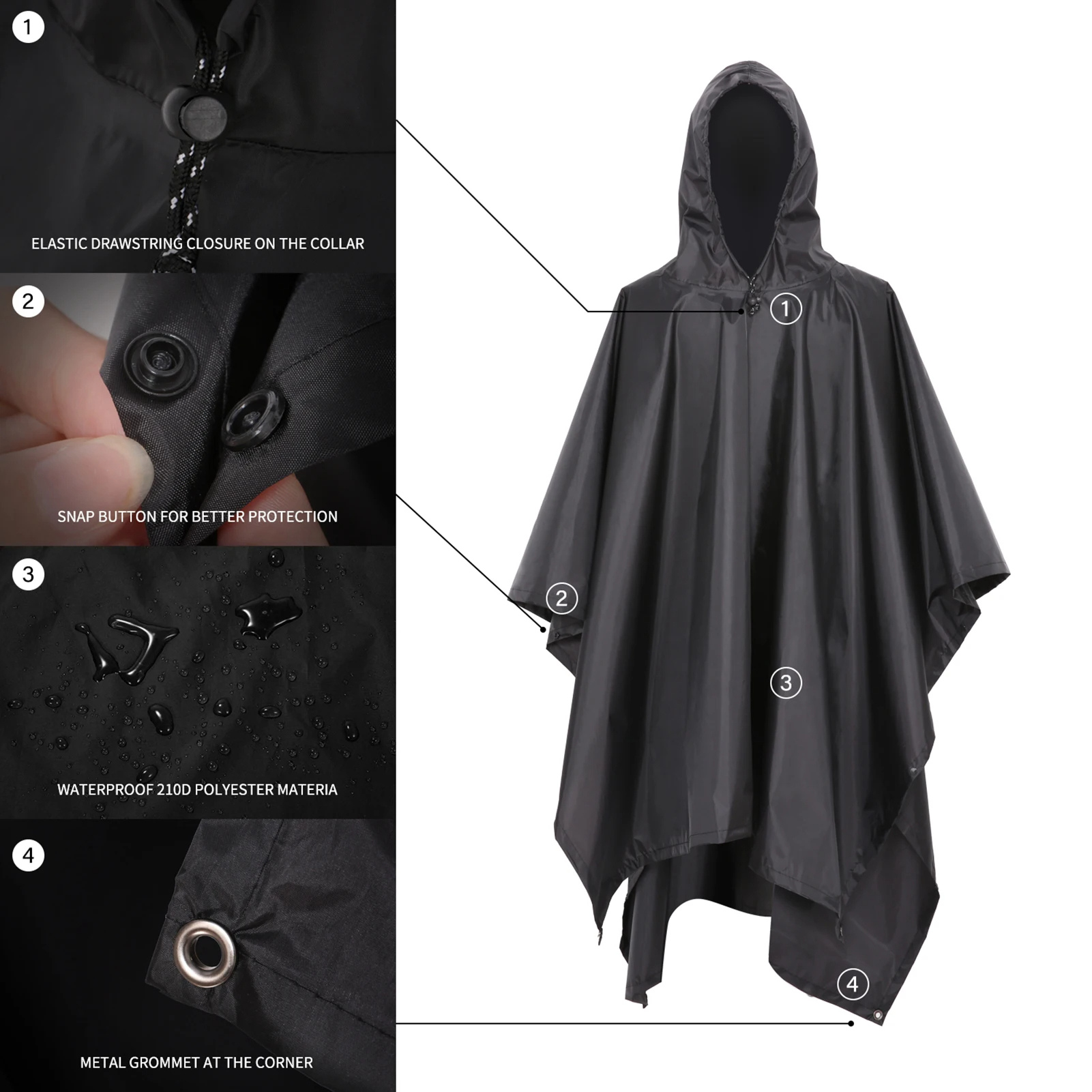 Vlagero - Heren Regenjas Poncho Waterdicht Lichtgewicht met Capuchon