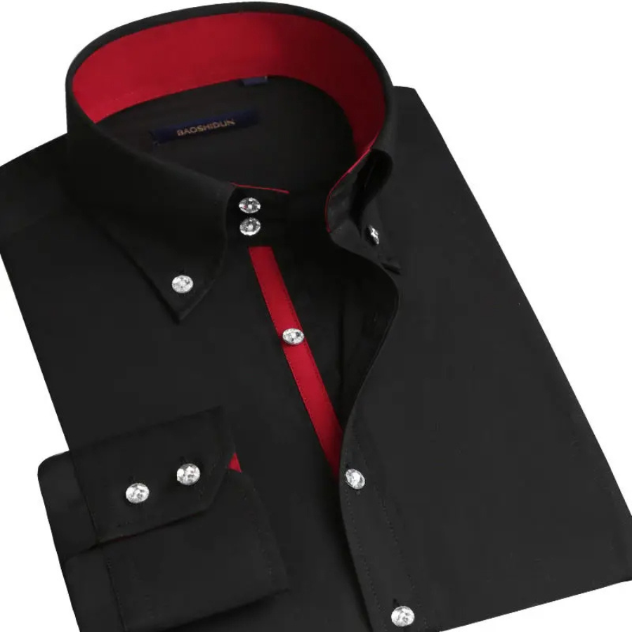 Faltrim - Heren Overhemd Slim Fit met Contrastknopen, Lange Mouw