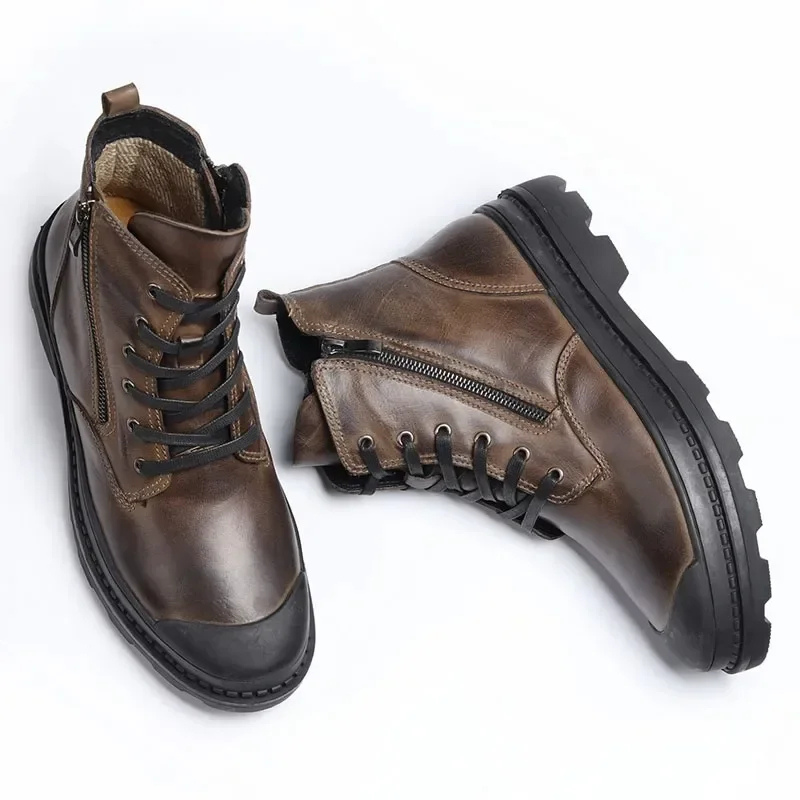 Haltrex - Herenschoenen Boots - Leren Combat Boots met Rits, Stevige Veterschoenen