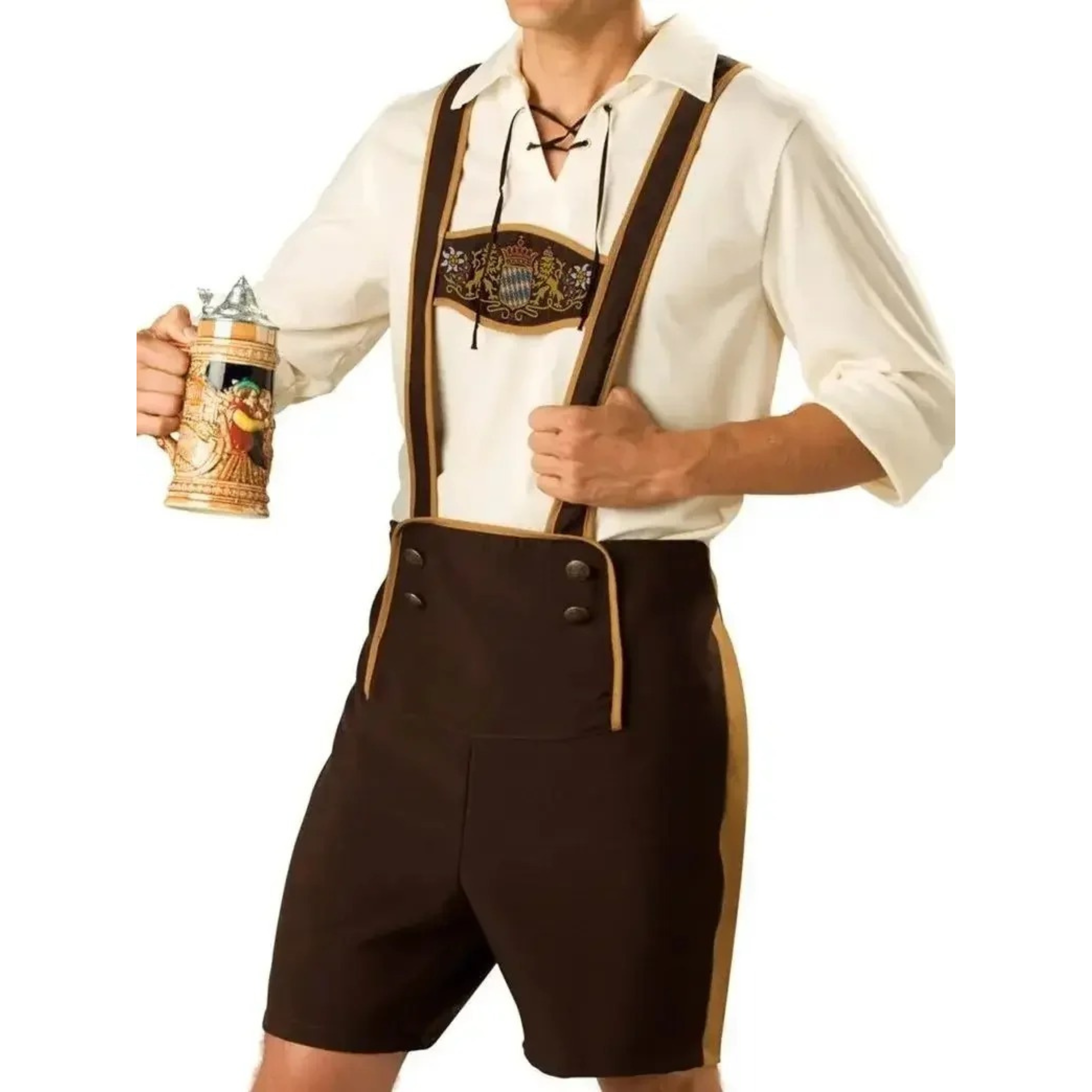 HerLedr - Beierse Korte Lederhosen Heren met Shirt en Bretels - Feestkleding