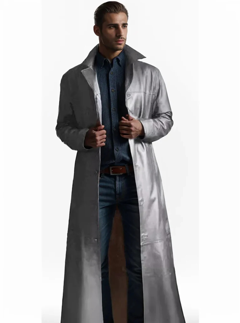 Vinara - Lange Leren Heren Mantel voor Mannen - Slim Fit Trenchcoat