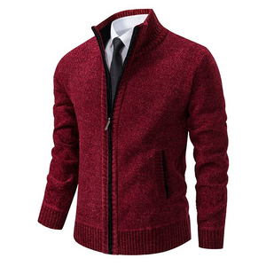 Dremton - Heren Vest met Rits - Textuur Gebreide Cardigan met Geribde Zoom