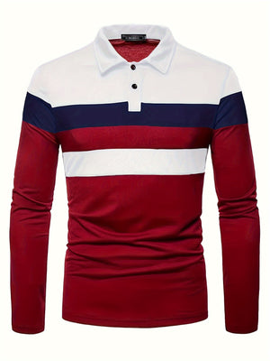 Polonik - Heren Polo met Lange Mouwen en Brede Strepen – Casual Slim Fit