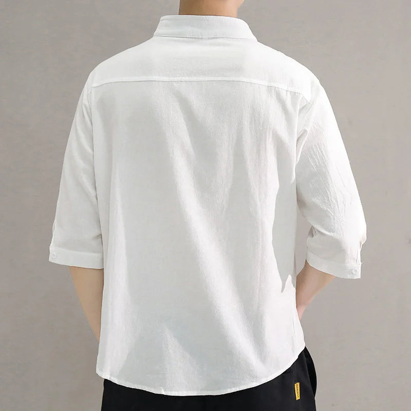 James™ wit eenvoudig ademend heren linnen shirt