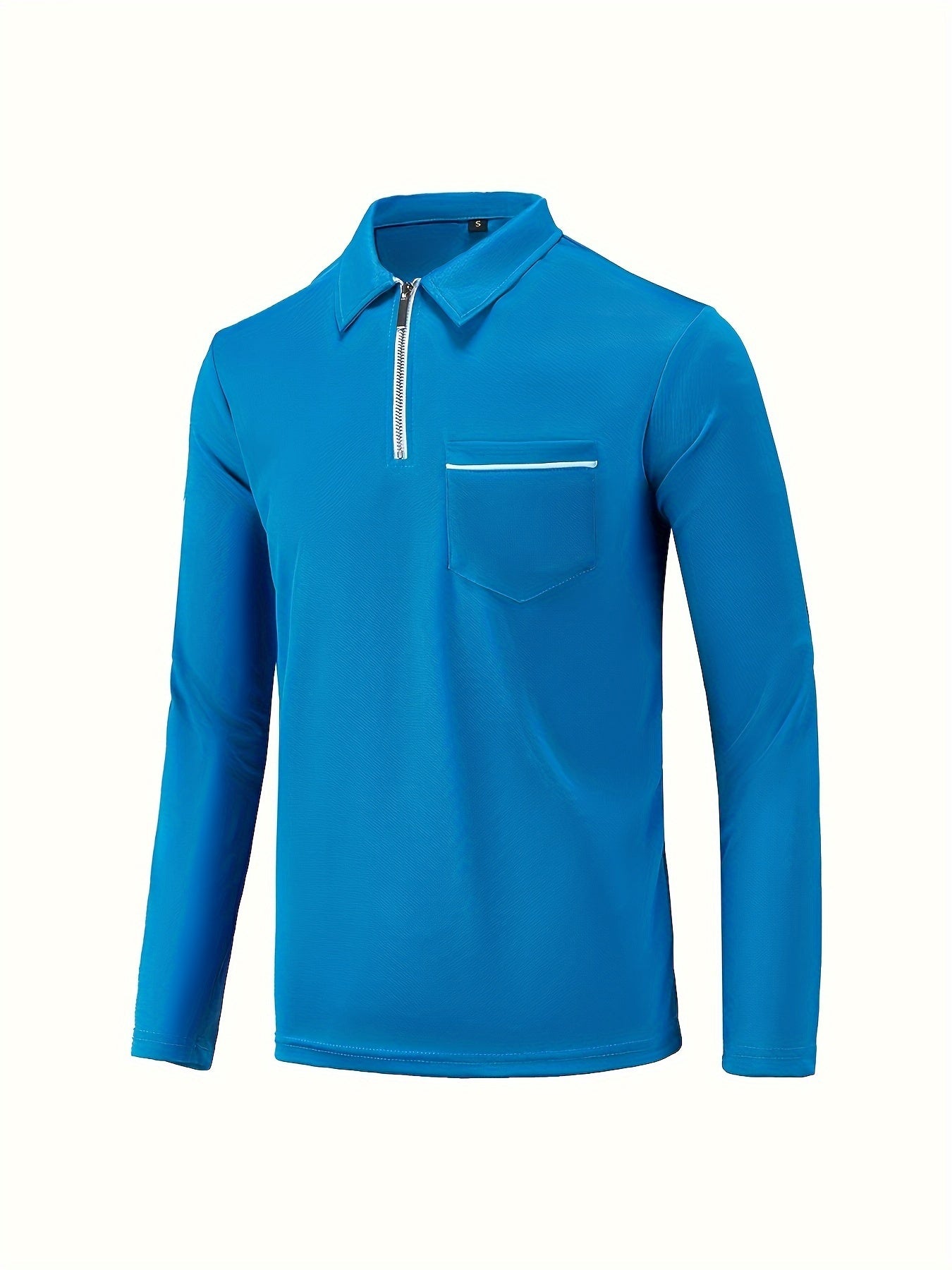 Polonik - Heren Polo met Lange Mouwen en Borstzak, Half-Zip – Casual Slim Fit