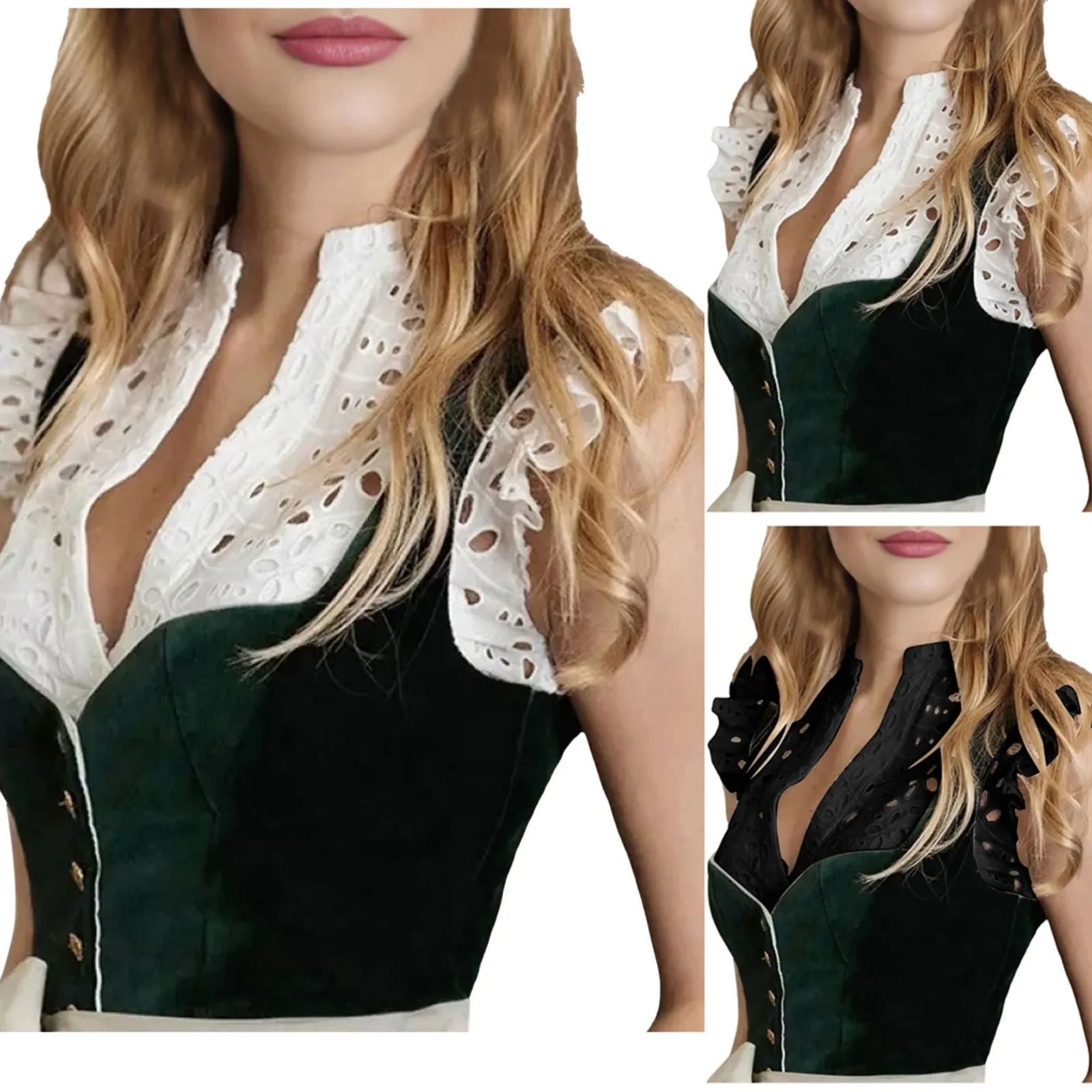 Bindral - Dirndl Dames Blouse met Kanten Details en Korte Mouwen