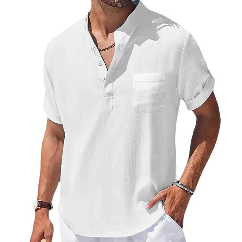 James™ Grijs revers comfortabel heren linnen shirt