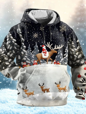 Santa Kersttrui met Kerstman, Rendier en Winterbos Design – Feestelijke Feestdagen Hoodie