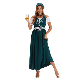 Darnela - Dirndl Dames Maxi Jurk met Kant en Off-Shoulder Mouwen