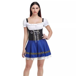 Kordira - Dirndl Dames Feestjurk met Striksluiting en Gerafelde Rand