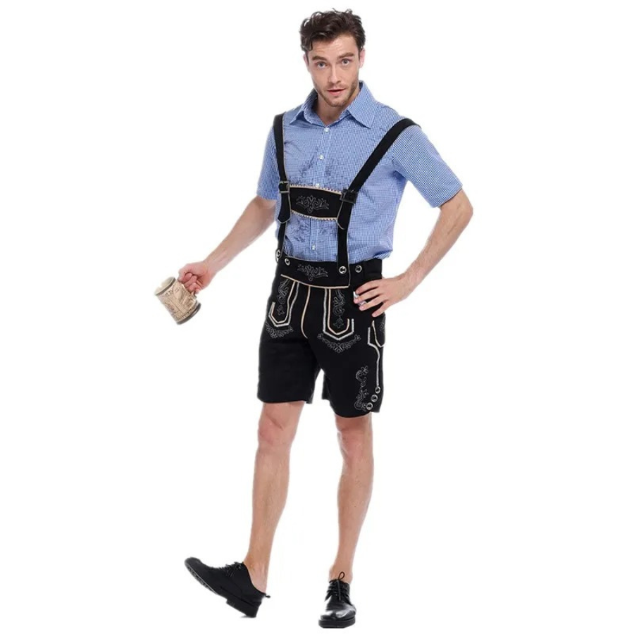 GerLedr - Traditionele Heren Lederhosen met Shirt en Bretels - Feestoutfit