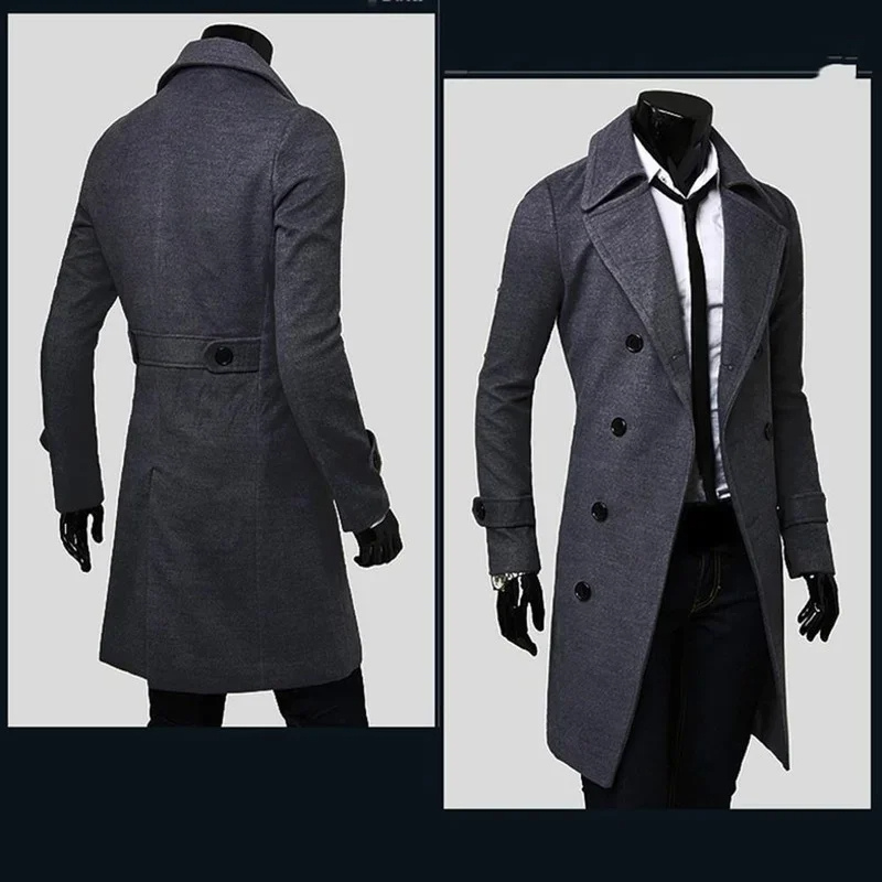 Vervane - Dubbel Geknoopte Heren Mantel - Lange Slim Fit Trenchcoat