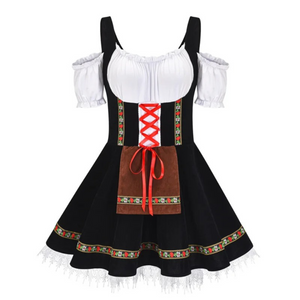 Vindora - Dirndl Dames Jurk met Traditionele Kanten Mouwen en Vetersluiting