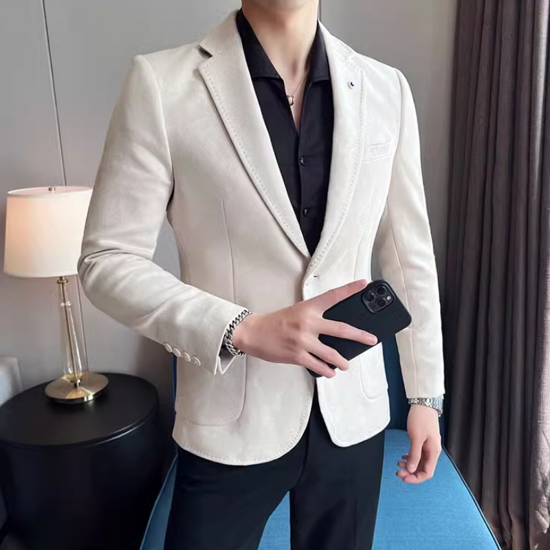 Melvian - Heren Colbert - Slim Fit Suède Blazer Met Één Knoop