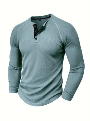 WarmTui - Heren Wafelgebreide Lange Mouw Henley Shirt met Contrasterende Sluiting