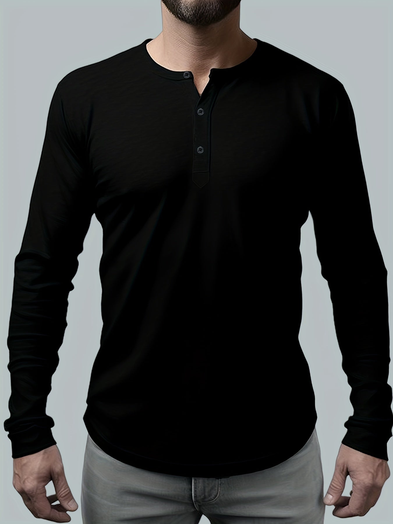 Elder - Heren Lange Mouw Henley Shirt met Knoopsluiting