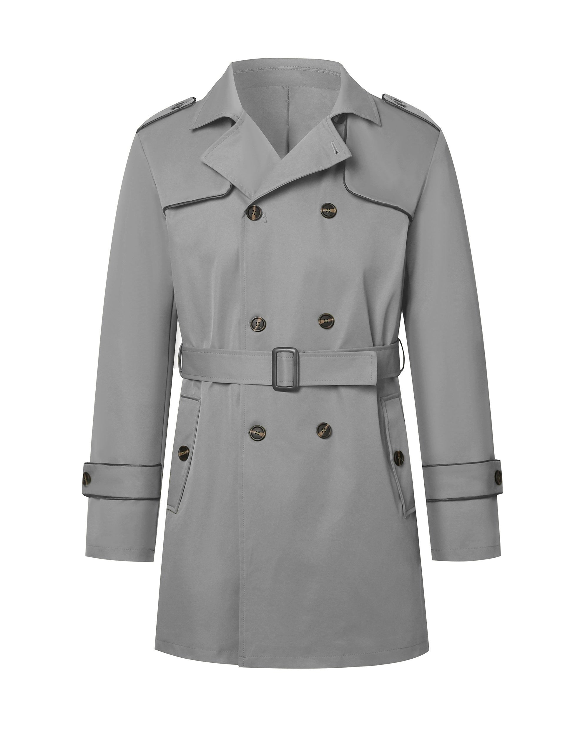 Coatify - Heren Dubbelknoop Trenchcoat met Tailleband en Stormflap