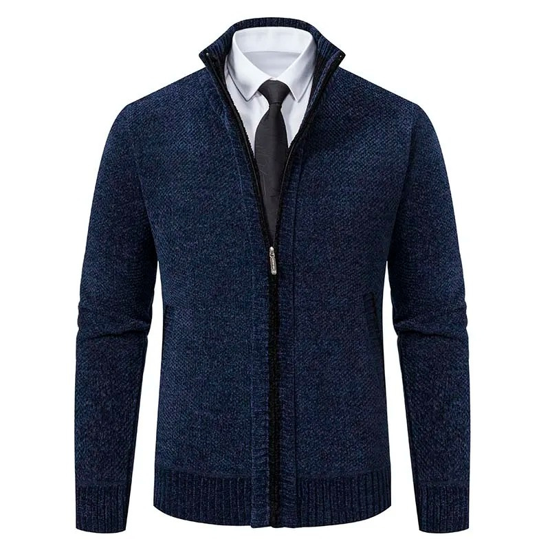 Dremton - Heren Vest met Rits - Textuur Gebreide Cardigan met Geribde Zoom