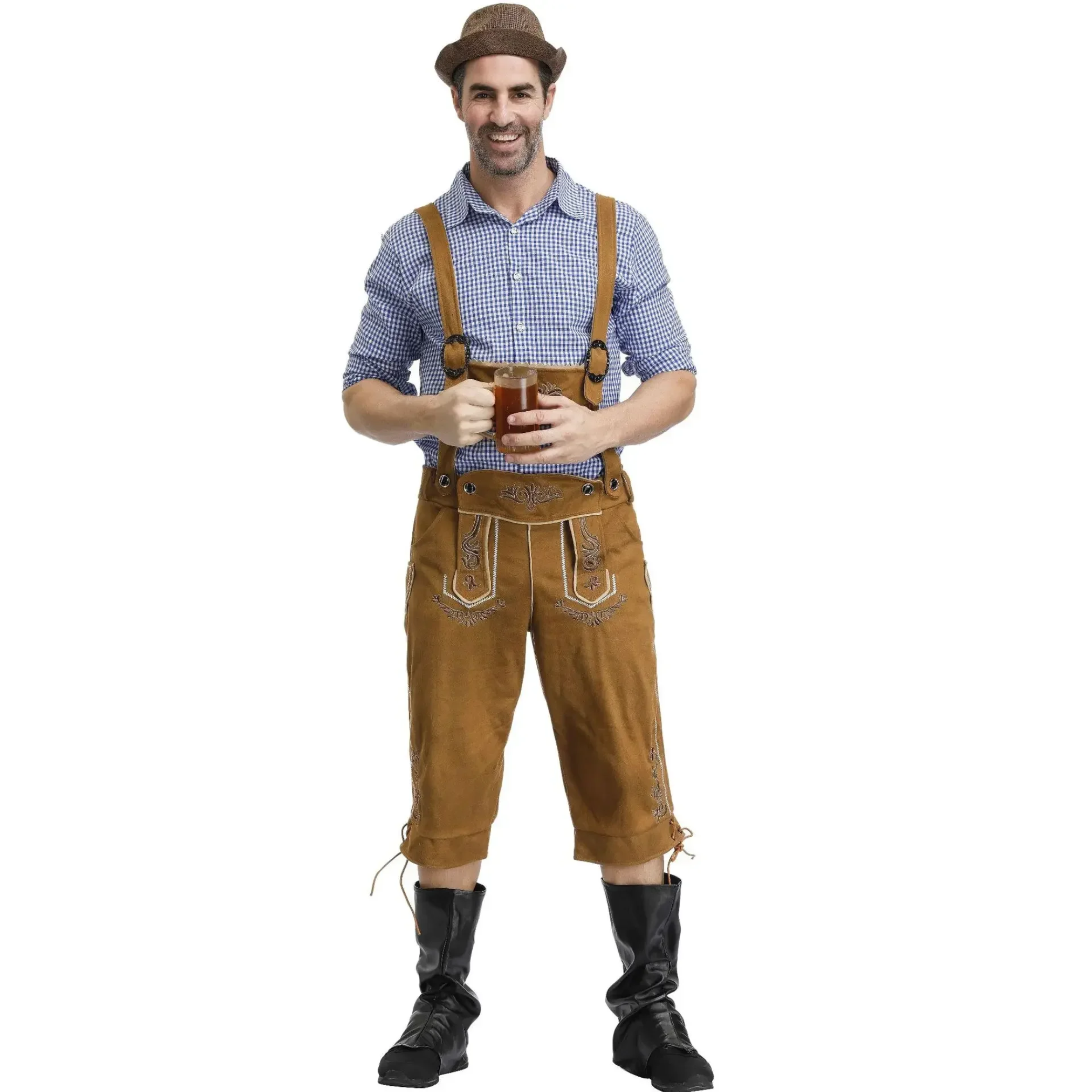 AlpenGe - Lederhosen voor Heren met Kniebanden en Borduursels - Feestkleding