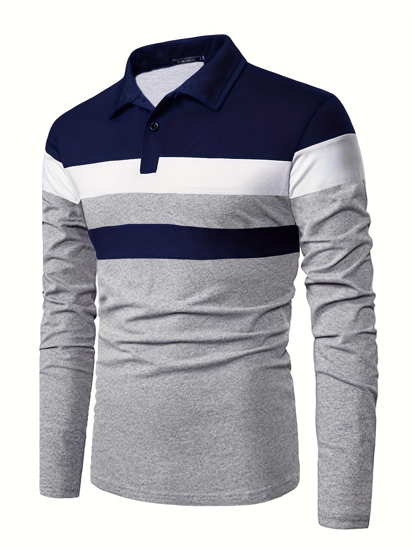 Polonik - Heren Polo met Lange Mouwen en Brede Strepen – Casual Slim Fit