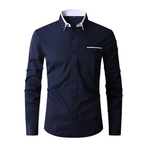 Velbron - Heren Overhemd Slim Fit met Contrastkraag, Lange Mouw