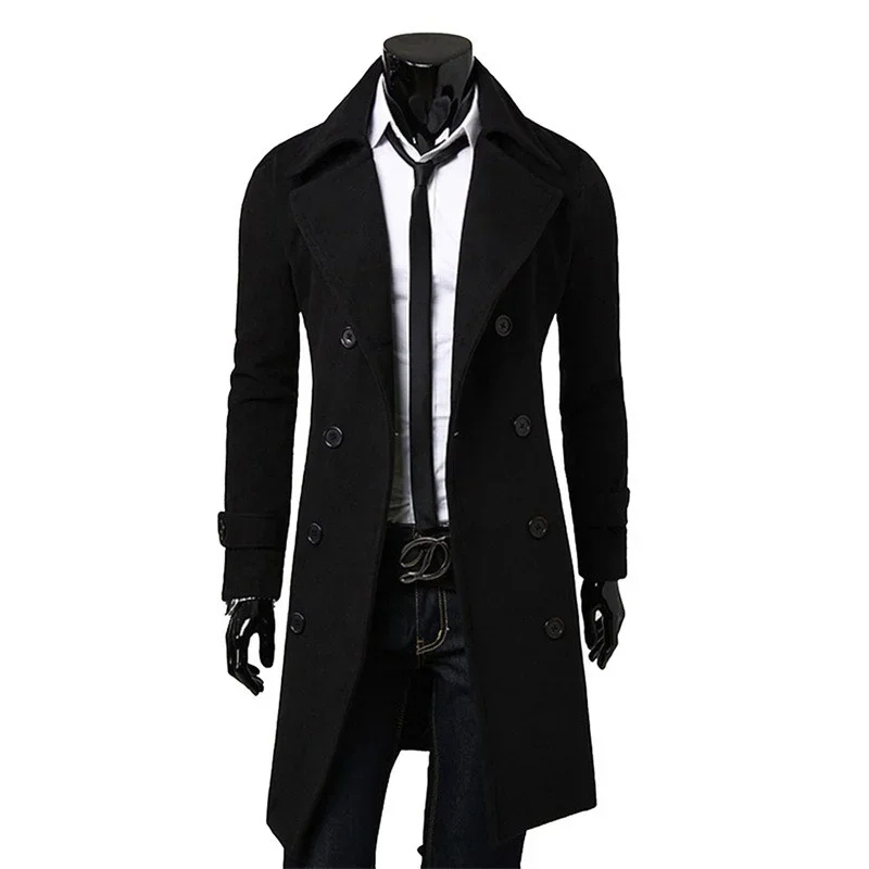 Vervane - Dubbel Geknoopte Heren Mantel - Lange Slim Fit Trenchcoat