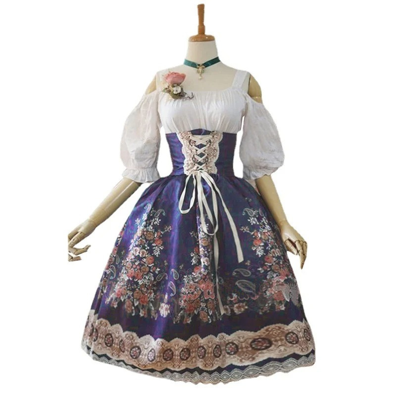 Merndel - Dirndl Dames Jurk met Bloemenborduursels en Kanten Details