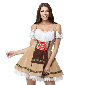 Zandela - Dirndl Dames Feestjurken met Schort en Gerafelde Rand