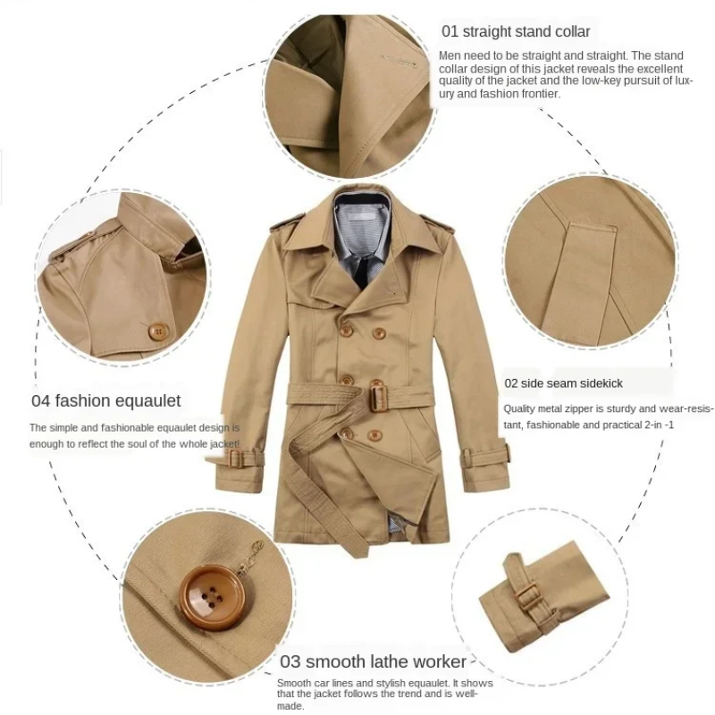 Nexgard - Lange Jas Heren Dubbel Geknoopte Trenchcoat Met Riem en Verstelbare Manchetten