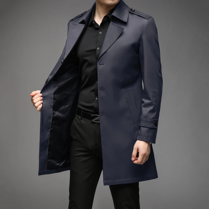 Wynport - Lange Jas Heren Slim Fit Trenchcoat Met Schouderepauletten en Knopen