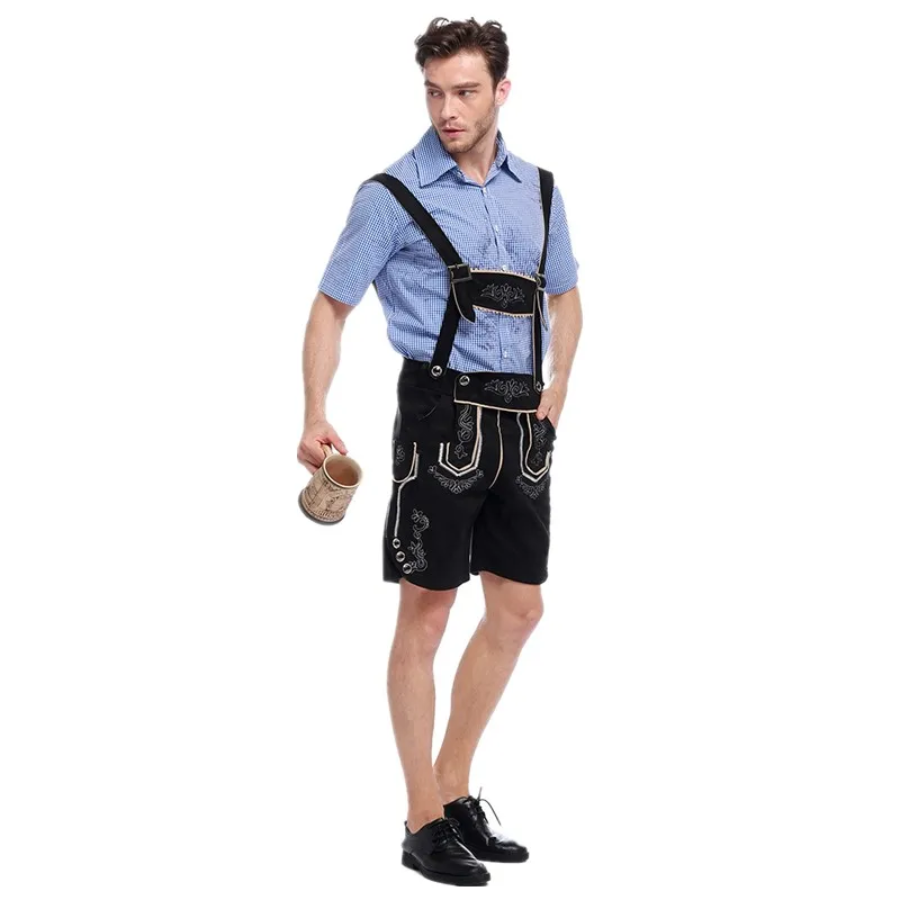 GerLedr - Traditionele Heren Lederhosen met Shirt en Bretels - Feestoutfit