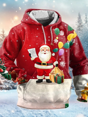 Santa Kersttrui met Kerstman, Rendier en Winterbos Design – Feestelijke Feestdagen Hoodie