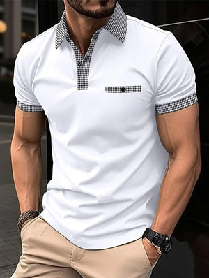 James™ Slim fit heren polo met meerkleurige reverszak