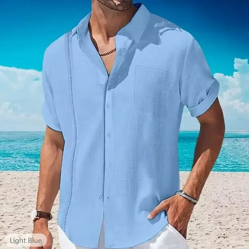 James™ blauw katoen ademend heren korte mouw overhemd