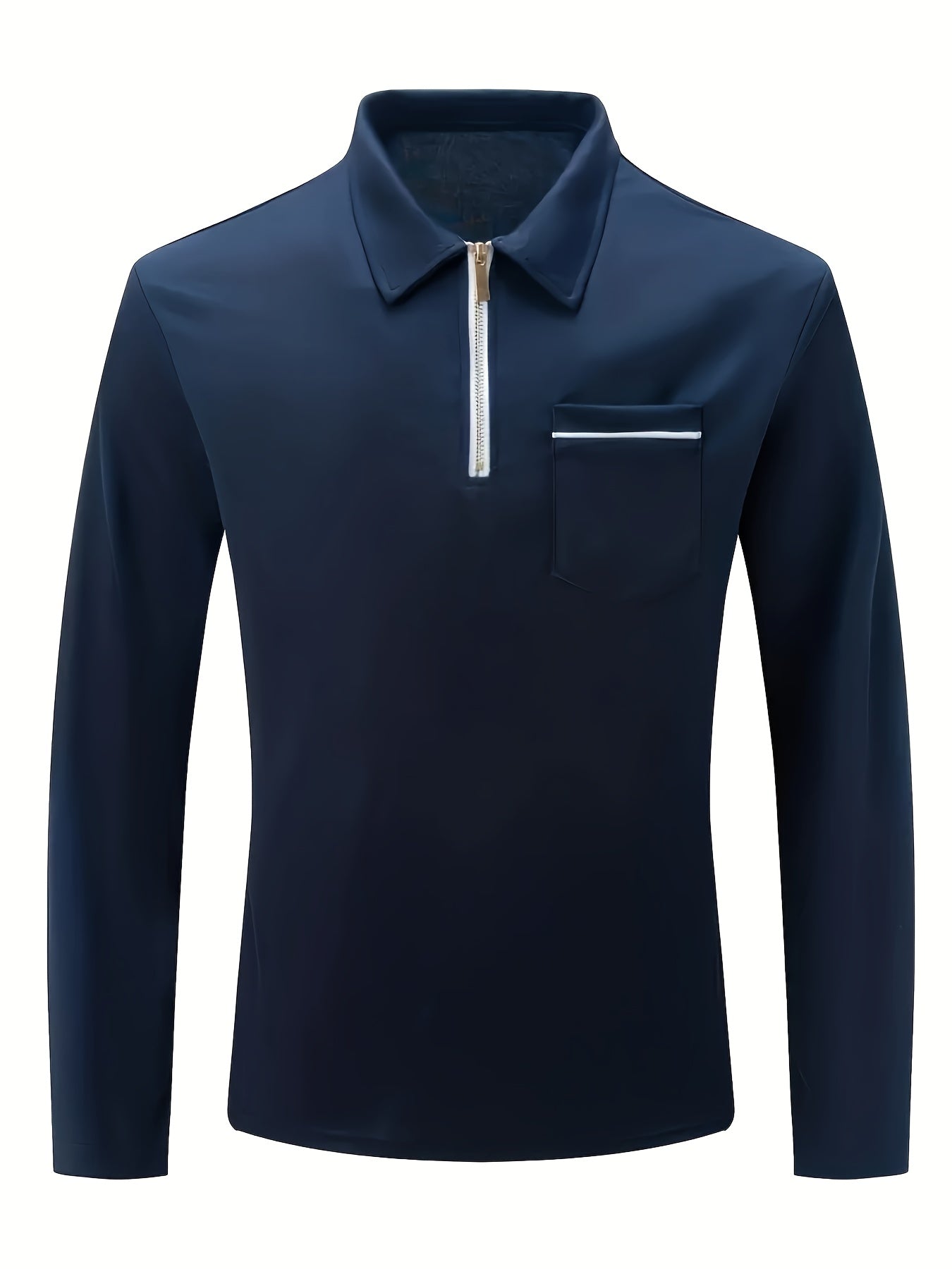 Polonik - Heren Polo met Lange Mouwen, Half-Zip en Borstzak – Casual Slim Fit