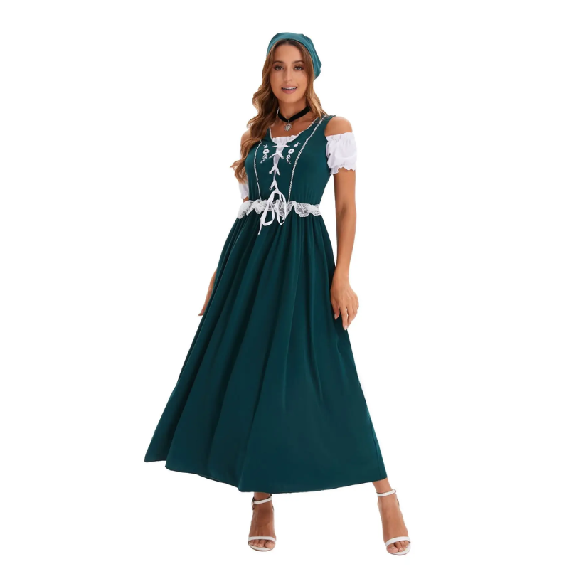 Darnela - Dirndl Dames Maxi Jurk met Kant en Off-Shoulder Mouwen