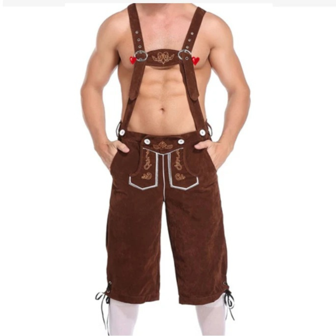 DenLux - Lederhosen voor Heren met Bretels en Borduursels - Feestkleding